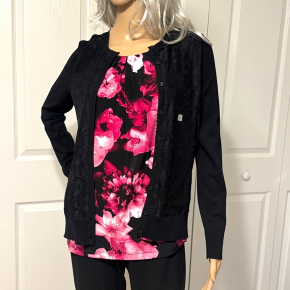 LOFT Black Cardigan Sweater With Lace XS NWT - Picture 8 of 8